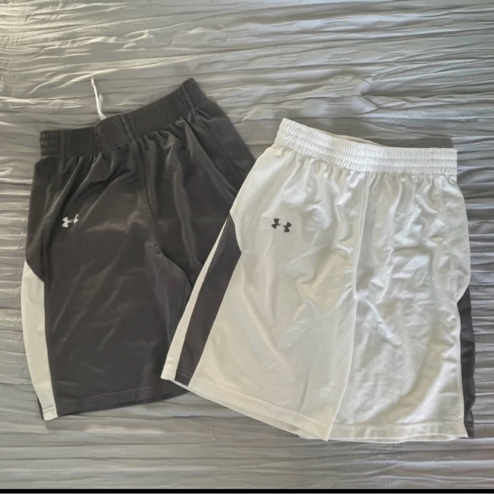 Under Armour Boys Athletic Shorts - Gray and White Duo